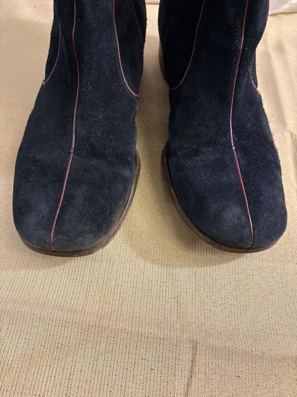 Vintage Suede Ankle Boots Blue with Piping, mens